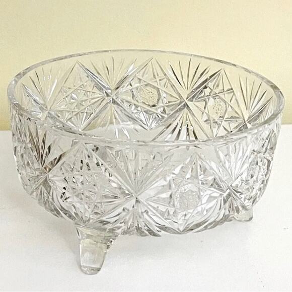 Antique American Brilliant Cut Glass Footed Bowl Centerpiece Fruit Salad Dining - Picture 1 of 6